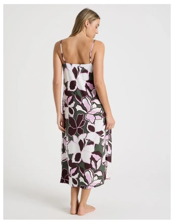 Chloe & Lola Serene Viscose Twill Pintuck Long Chemise in Outline Floral Print