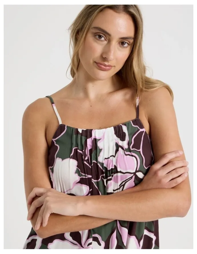Chloe & Lola Serene Viscose Twill Pintuck Long Chemise in Outline Floral Print