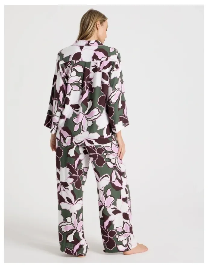 Chloe & Lola Serene Viscose Twill 3/4 Sleeve Long Pant PJ Set in Outline Floral Print
