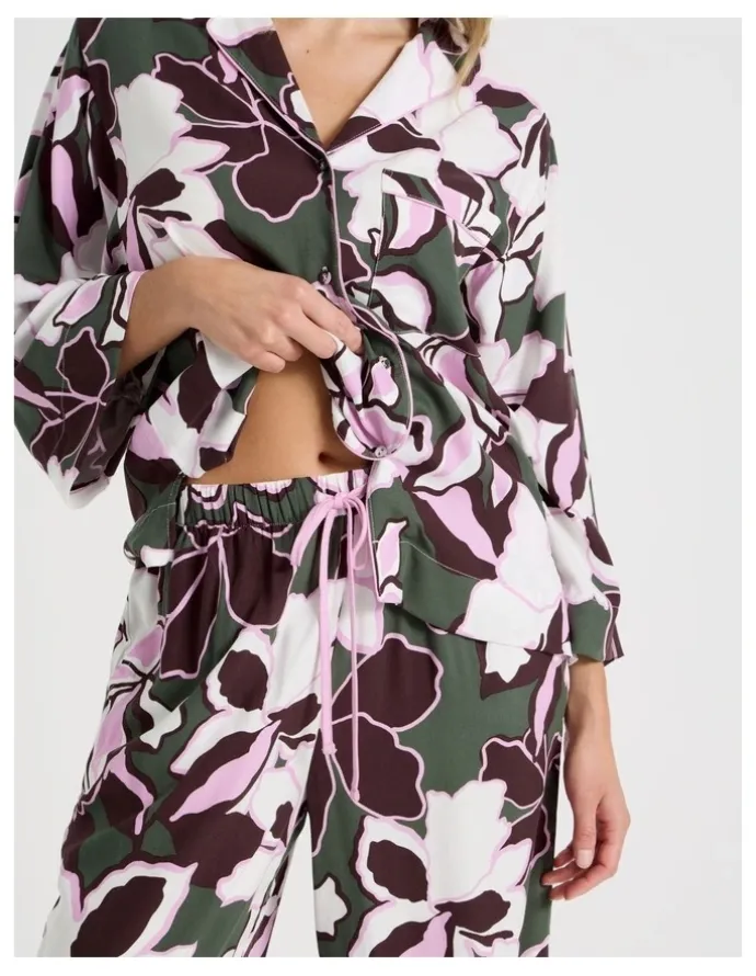 Chloe & Lola Serene Viscose Twill 3/4 Sleeve Long Pant PJ Set in Outline Floral Print