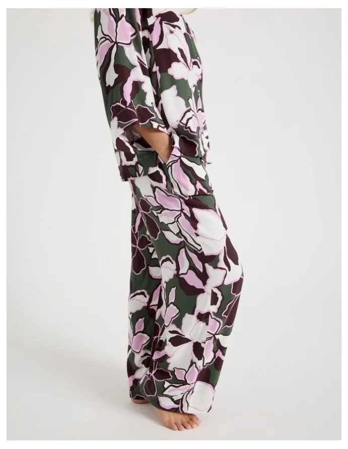 Chloe & Lola Serene Viscose Twill 3/4 Sleeve Long Pant PJ Set in Outline Floral Print