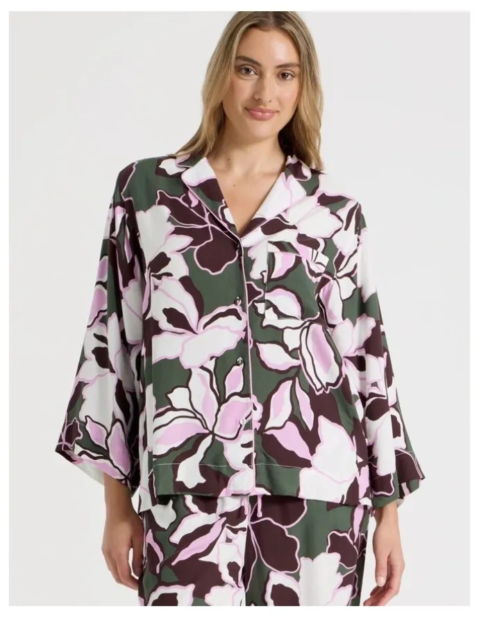 Chloe & Lola Serene Viscose Twill 3/4 Sleeve Long Pant PJ Set in Outline Floral Print