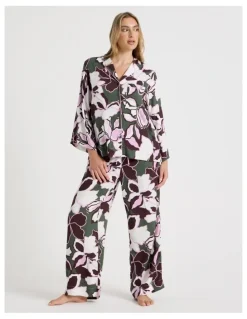 Chloe & Lola Serene Viscose Twill 3/4 Sleeve Long Pant PJ Set in Outline Floral Print