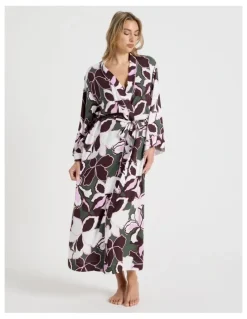 Chloe & Lola Serene Viscose Twill Long Robe in Outline Floral Print
