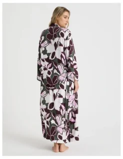 Chloe & Lola Serene Viscose Twill Long Robe in Outline Floral Print