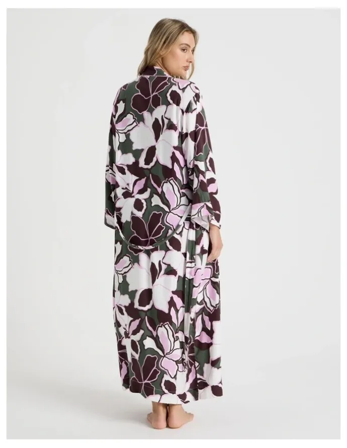 Chloe & Lola Serene Viscose Twill Long Robe in Outline Floral Print