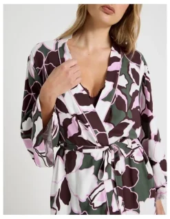 Chloe & Lola Serene Viscose Twill Long Robe in Outline Floral Print