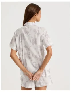 Chloe & Lola Serene Woven Relaxed S/S PJ Set in Shadow Floral White Print