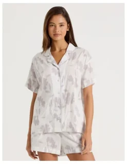 Chloe & Lola Serene Woven Relaxed S/S PJ Set in Shadow Floral White Print