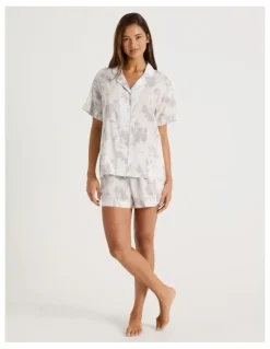 Chloe & Lola Serene Woven Relaxed S/S PJ Set in Shadow Floral White Print