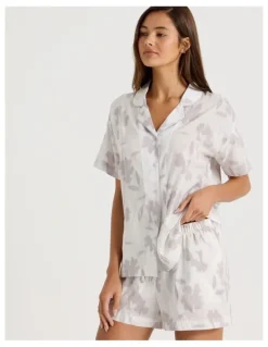 Chloe & Lola Serene Woven Relaxed S/S PJ Set in Shadow Floral White Print