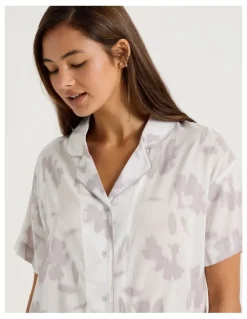 Chloe & Lola Serene Woven Relaxed S/S PJ Set in Shadow Floral White Print