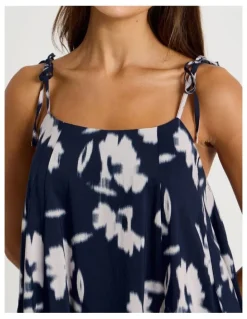 Chloe & Lola Serene Woven Tie Chemise in Shadow Floral Navy Print