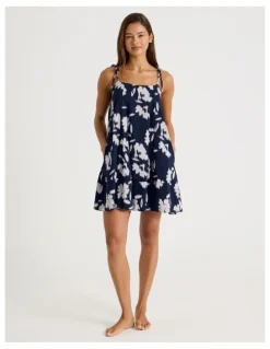 Chloe & Lola Serene Woven Tie Chemise in Shadow Floral Navy Print
