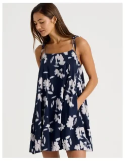 Chloe & Lola Serene Woven Tie Chemise in Shadow Floral Navy Print