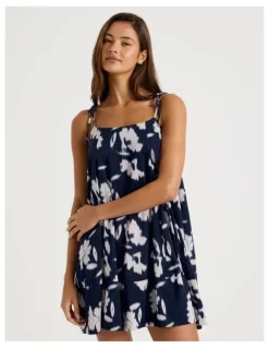 Chloe & Lola Serene Woven Tie Chemise in Shadow Floral Navy Print
