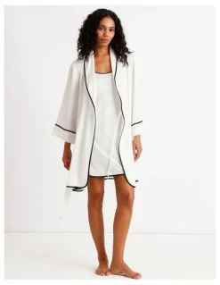 Chloe & Lola Signature Satin Binding Long Robe in Ivory
