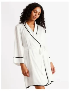 Chloe & Lola Signature Satin Binding Long Robe in Ivory