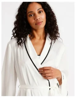 Chloe & Lola Signature Satin Binding Long Robe in Ivory
