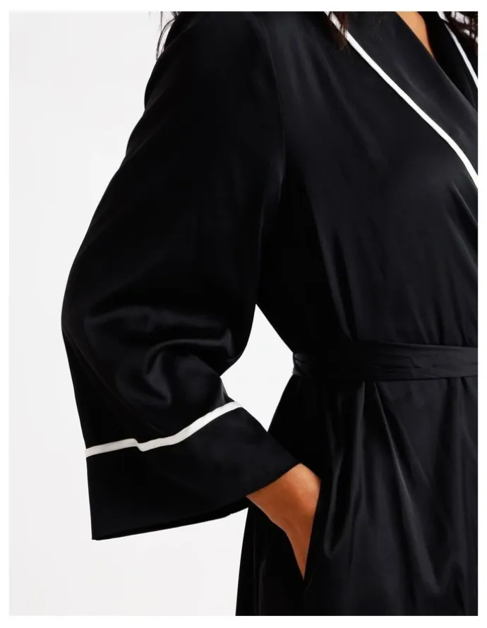 Chloe & Lola Signature Satin Binding Long Robe in Black