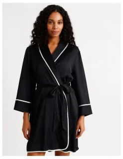Chloe & Lola Signature Satin Binding Long Robe in Black