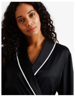 Chloe & Lola Signature Satin Binding Long Robe in Black