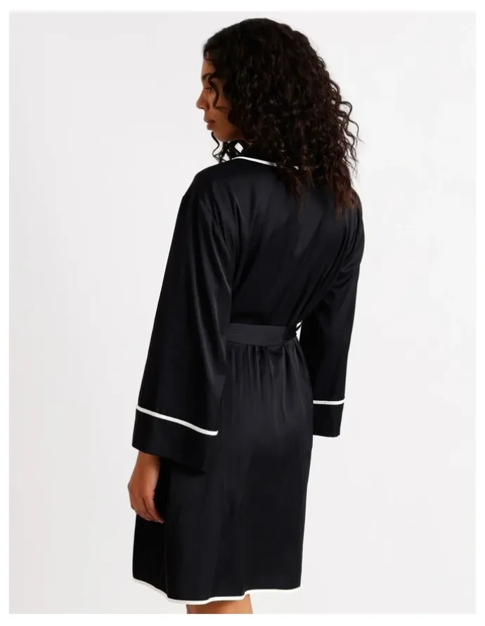 Chloe & Lola Signature Satin Binding Long Robe in Black