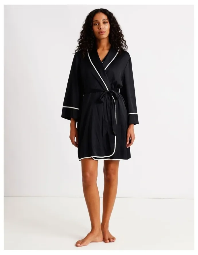 Chloe & Lola Signature Satin Binding Long Robe in Black
