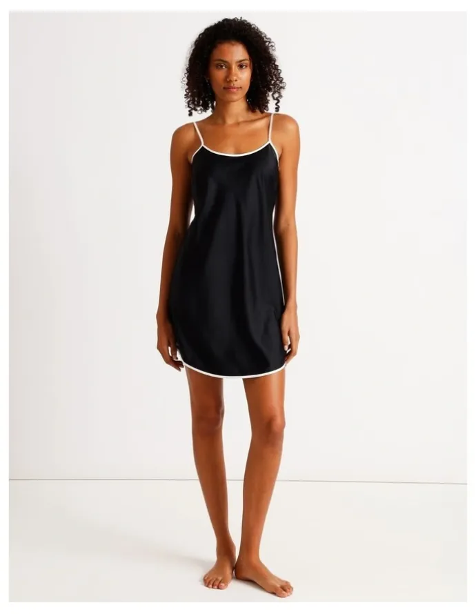 Chloe & Lola Signature Satin Binding Chemise in Black