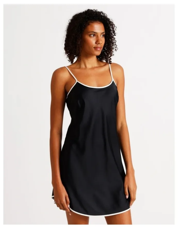 Chloe & Lola Signature Satin Binding Chemise in Black