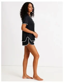 Chloe & Lola Signature Satin Binding Short Sleeve Short PJ Set in Black