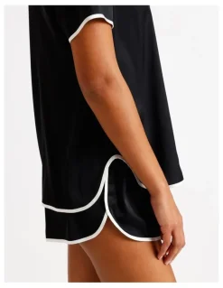 Chloe & Lola Signature Satin Binding Short Sleeve Short PJ Set in Black