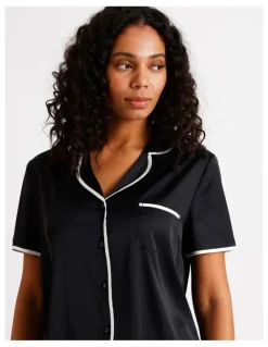 Chloe & Lola Signature Satin Binding Short Sleeve Short PJ Set in Black
