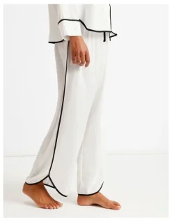 Chloe & Lola Signature Satin Binding Long Sleeve Long PJ Set in Ivory