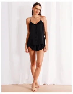 Chloe & Lola Signature Satin Cami Boxer Set in Black
