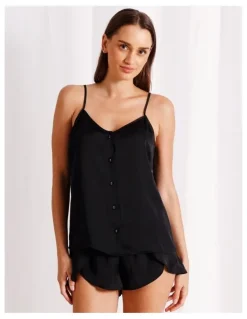 Chloe & Lola Signature Satin Cami Boxer Set in Black