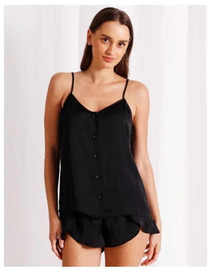 Chloe & Lola Signature Satin Cami Boxer Set in Black