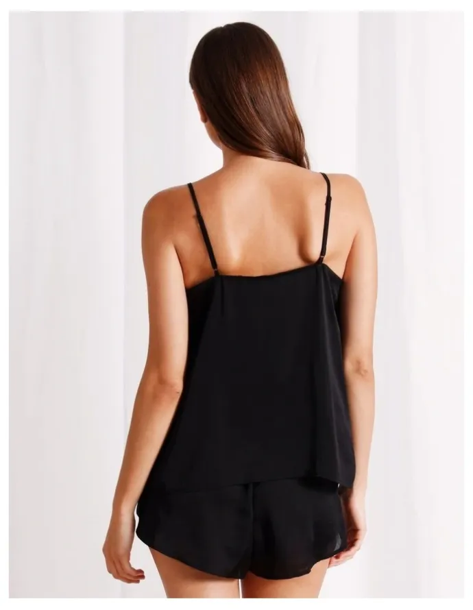 Chloe & Lola Signature Satin Cami Boxer Set in Black
