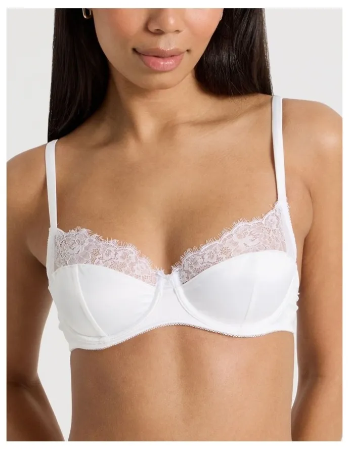Chloe & Lola The Vow Satin & Lace Balconette Bra in White