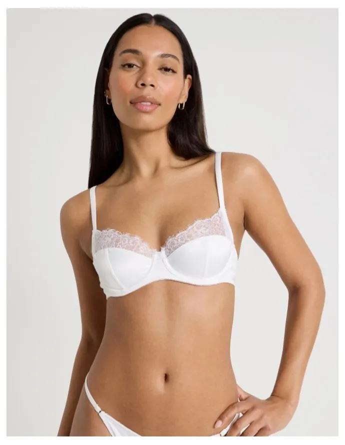 Chloe & Lola The Vow Satin & Lace Balconette Bra in White