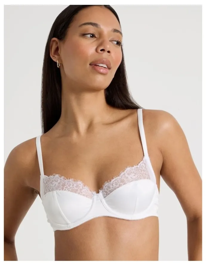 Chloe & Lola The Vow Satin & Lace Balconette Bra in White