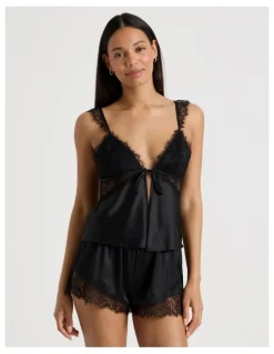Chloe & Lola The Vow Satin & Eyelash Lace Cami Set in Black