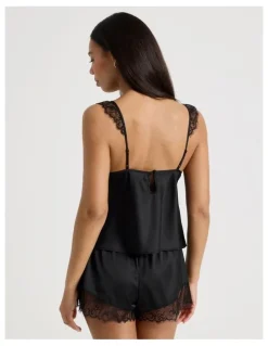 Chloe & Lola The Vow Satin & Eyelash Lace Cami Set in Black