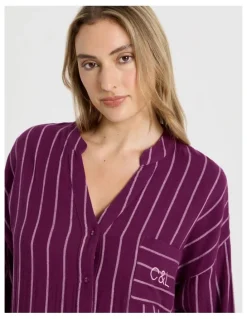 Chloe & Lola Divine Cheesecloth Mandarin Oversized Night Shirt in Magenta Y/D Stripe