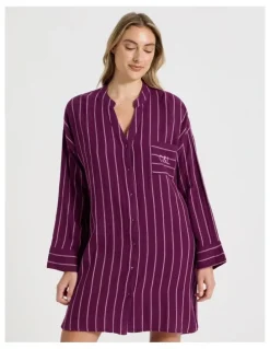 Chloe & Lola Divine Cheesecloth Mandarin Oversized Night Shirt in Magenta Y/D Stripe
