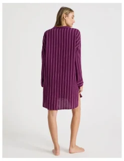Chloe & Lola Divine Cheesecloth Mandarin Oversized Night Shirt in Magenta Y/D Stripe