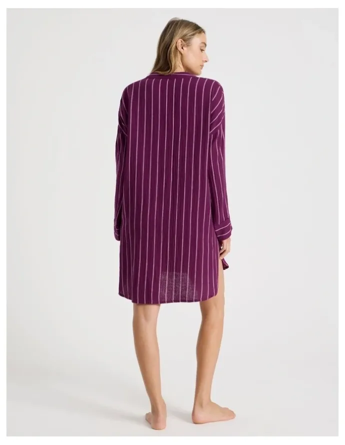 Chloe & Lola Divine Cheesecloth Mandarin Oversized Night Shirt in Magenta Y/D Stripe