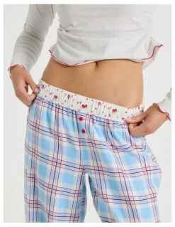 Chloe & Lola Lola Flannelette Boyfriend Pant in Blue & Red Check Print