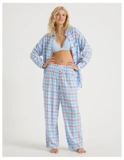 Chloe & Lola Lola Flannelette Boyfriend Pant in Blue & Red Check Print