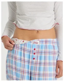 Chloe & Lola Lola Flannelette Boyfriend Pant in Blue & Red Check Print